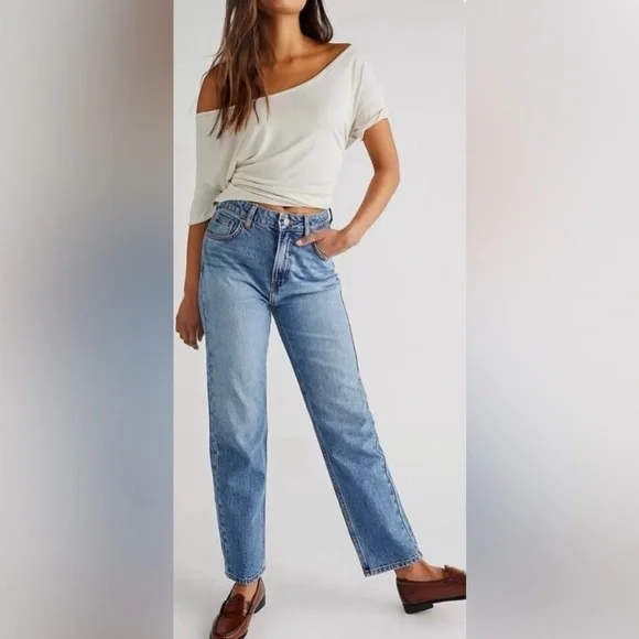 Free Peoplw We The Free The Pacifica High Rise Slim Straight Leg Jeans - Picture 1 of 12